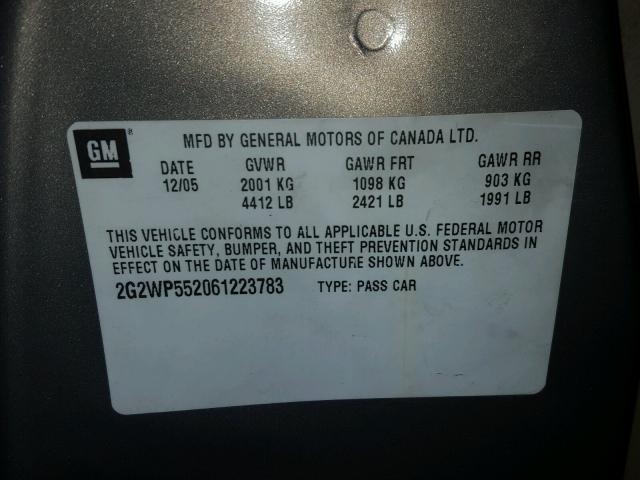 2G2WP552061223783 - 2006 PONTIAC GRAND PRIX ოქროსფერი ფოტო 10