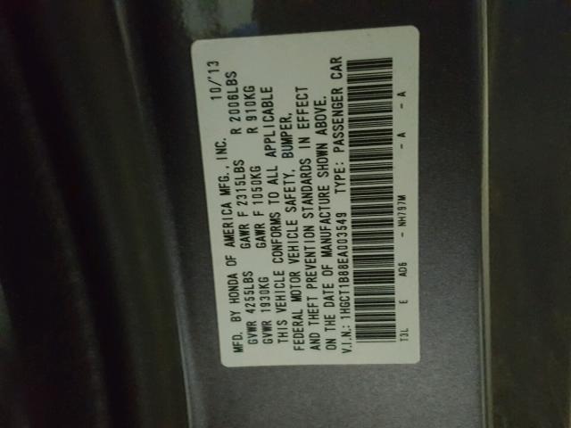 1HGCT1B88EA003549 - 2014 HONDA ACCORD EXL GRAY photo 10