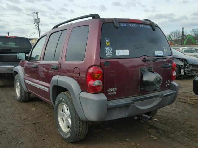 1J4GL48K43W562479 - 2003 JEEP LIBERTY SP MAROON photo 3