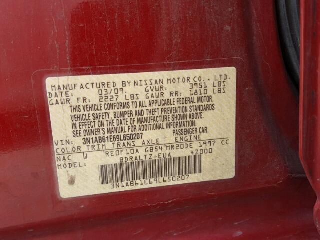 3N1AB61E69L650207 - 2009 NISSAN SENTRA 2.0 RED photo 10