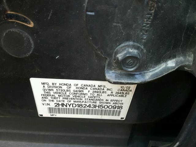 2HNYD18243H500918 - 2003 ACURA MDX BLACK photo 10