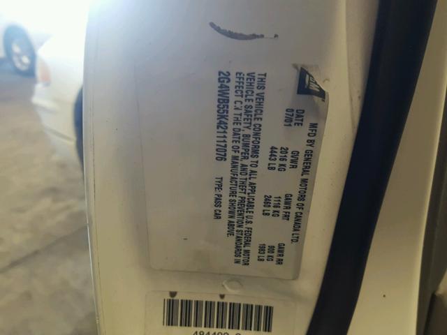 2G4WB55K421117076 - 2002 BUICK REGAL LS WHITE photo 10