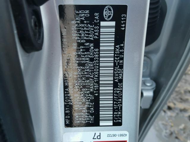 4T1BF1FK6DU253856 - 2013 TOYOTA CAMRY L SILVER photo 10