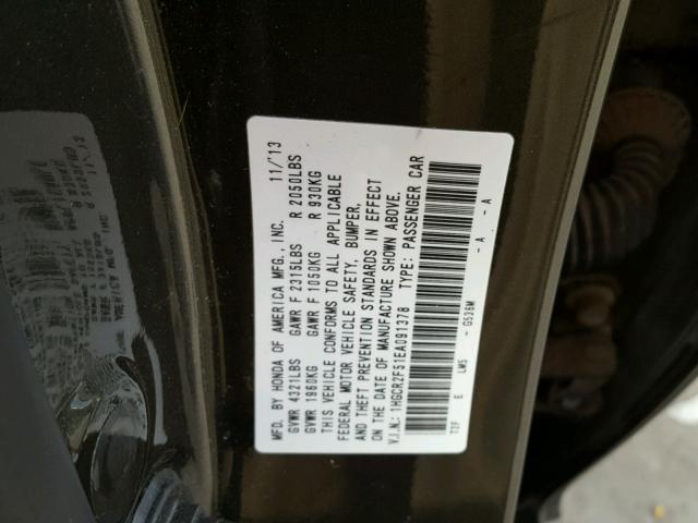 1HGCR2F51EA091378 - 2014 HONDA ACCORD SPO GRAY photo 10