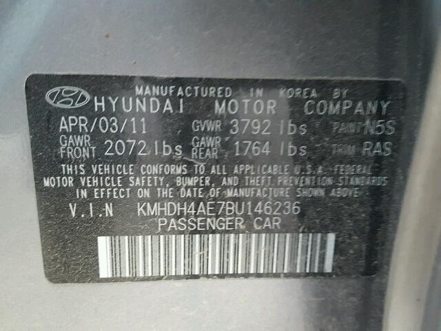 KMHDH4AE7BU146236 - 2011 HYUNDAI ELANTRA GL GRAY photo 10