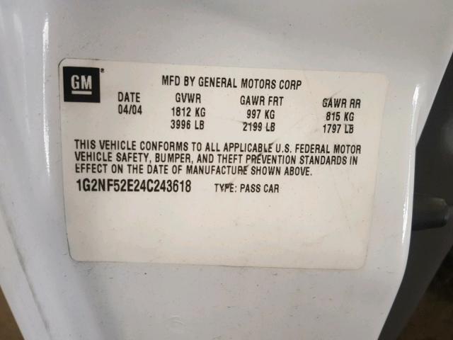 1G2NF52E24C243618 - 2004 PONTIAC GRAND AM S Ağ foto 10