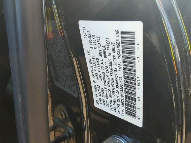 1HGCS2B83BA007609 - 2011 HONDA ACCORD EXL BLACK photo 10