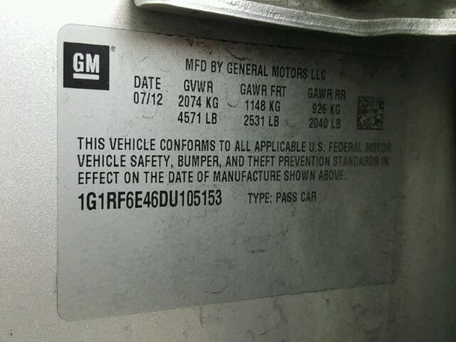 1G1RF6E46DU105153 - 2013 CHEVROLET VOLT SILVER photo 10