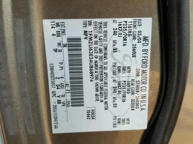 1FMZU63E34UB68974 - 2004 FORD EXPLORER X TAN photo 10