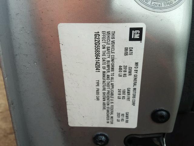 1G2ZG558364142041 - 2006 PONTIAC G6 SE1 SILVER photo 10