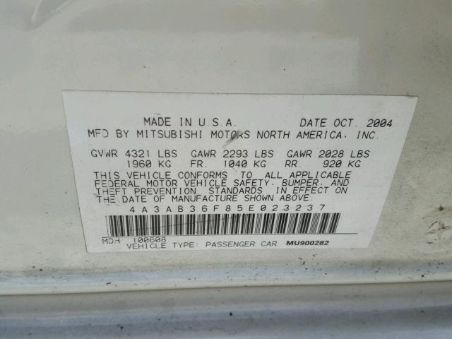 4A3AB36F85E023237 - 2005 MITSUBISHI GALANT ES WHITE photo 10