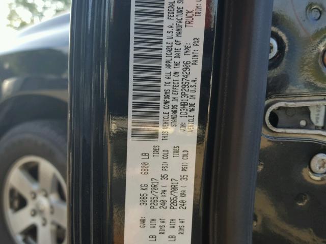 1D3HB13P29S742906 - 2009 DODGE RAM 1500 BLACK photo 10