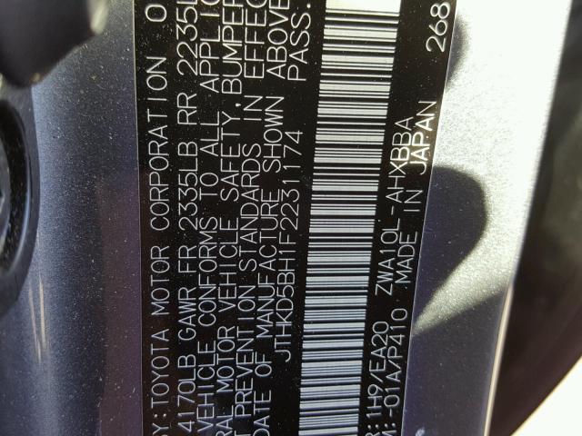 JTHKD5BH1F2231174 - 2015 LEXUS CT 200 SILVER photo 10