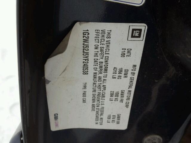 1G2WJ52J5YF240538 - 2000 PONTIAC GRAND PRIX Կապույտ լուսանկար 10