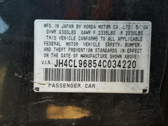 JH4CL96854C034220 - 2004 ACURA TSX BLACK photo 10