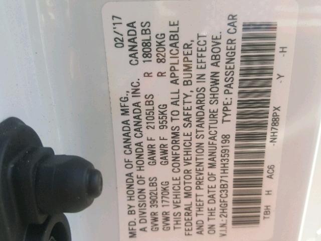 2HGFC3B71HH359198 - 2017 HONDA CIVIC EXL WHITE photo 9