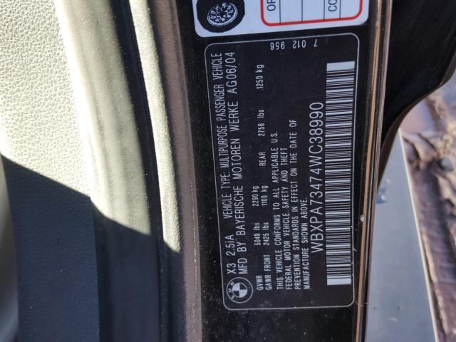 WBXPA73474WC38990 - 2004 BMW X3 2.5I BLACK photo 10