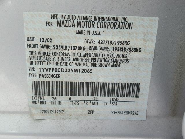 1YVFP80D335M12065 - 2003 MAZDA 6 S SILVER photo 10