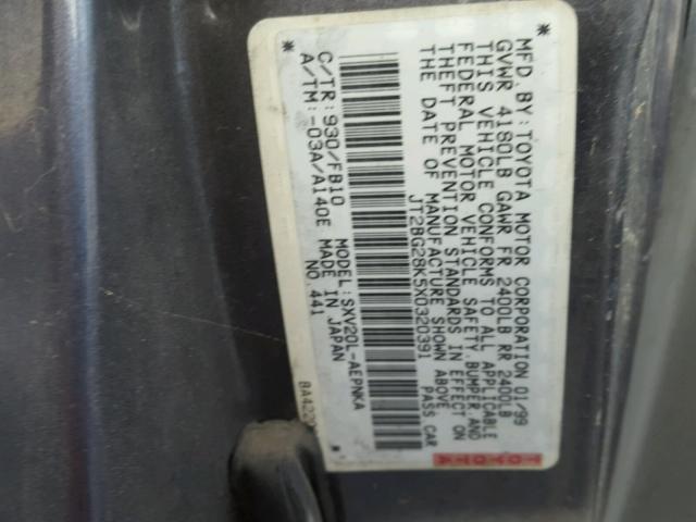 JT2BG28K5X0320391 - 1999 TOYOTA CAMRY LE GRAY photo 10