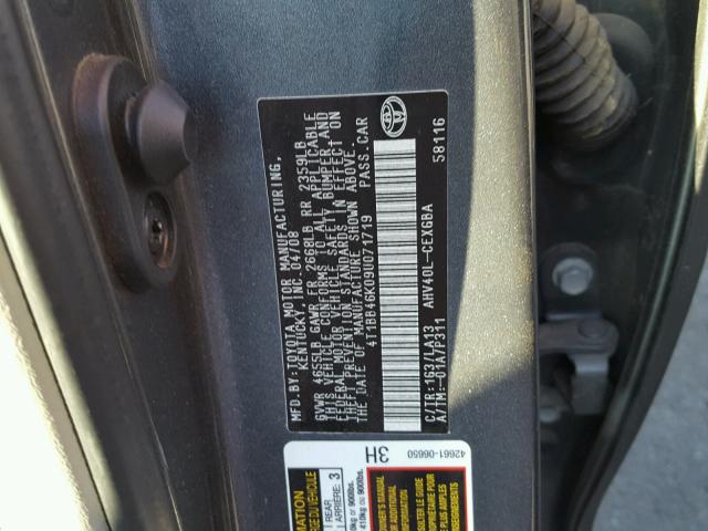 4T1BB46K09U071719 - 2009 TOYOTA CAMRY HYBR CHARCOAL photo 10