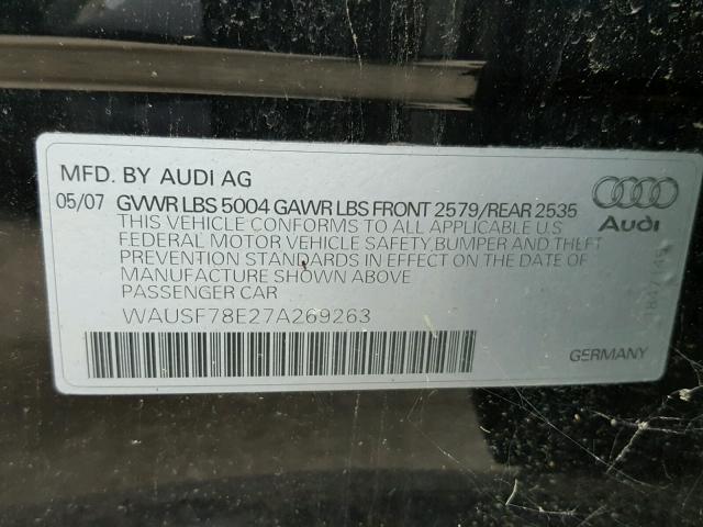 WAUSF78E27A269263 - 2007 AUDI A4 S-LINE BLACK photo 10