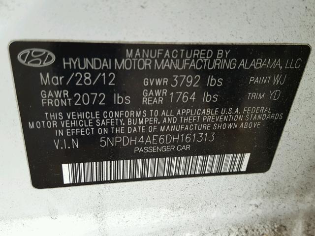 5NPDH4AE6DH161313 - 2013 HYUNDAI ELANTRA GL WHITE photo 10