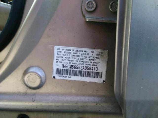 1HGCM66593A059443 - 2003 HONDA ACCORD EX GOLD photo 10