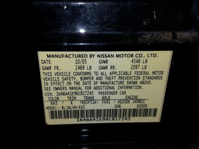 1N4BA41E96C817245 - 2006 NISSAN MAXIMA SE BLACK photo 10