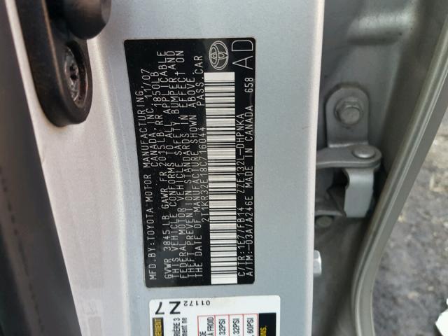 2T1KR32E18C716044 - 2008 TOYOTA COROLLA MA SILVER photo 10