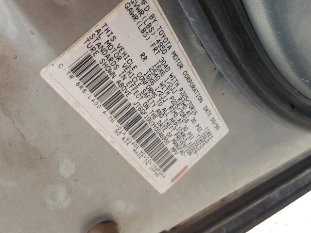 JT6GF10U3Y0046950 - 2000 LEXUS RX 300 GRAY photo 10