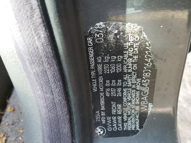 WBAGB4318J1642141 - 1988 BMW 735 I AUTO BLACK photo 10