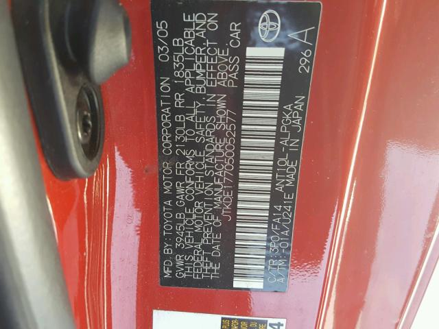 JTKDE177050052577 - 2005 TOYOTA SCION TC RED photo 10