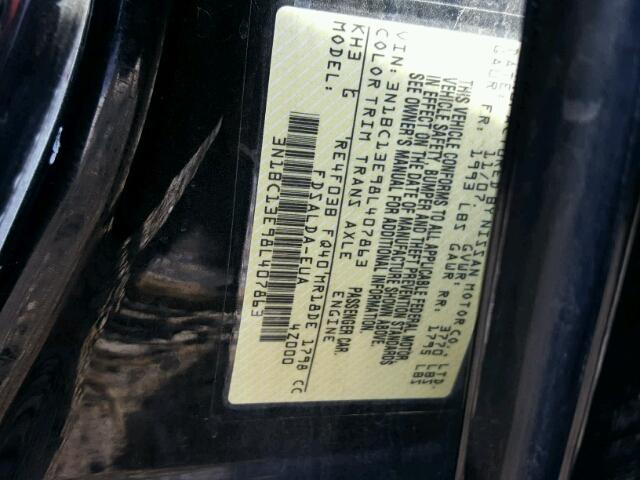 3N1BC13E98L407863 - 2008 NISSAN VERSA S BLACK photo 10