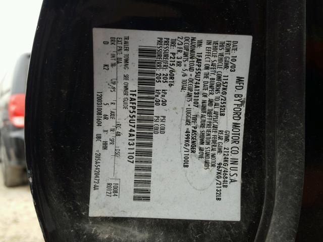 1FAFP55U74A131107 - 2004 FORD TAURUS SES BLACK photo 10