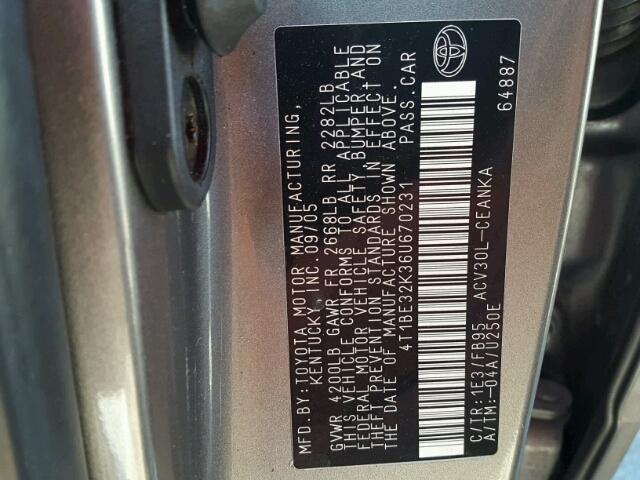 4T1BE32K36U670231 - 2006 TOYOTA CAMRY LE GRAY photo 10