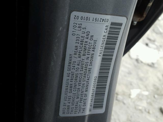 WVWTH63B62P300982 - 2002 VOLKSWAGEN PASSAT GLX 灰色 照片 10