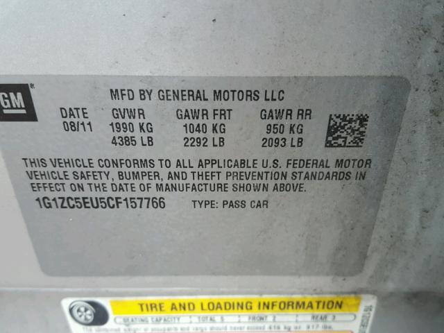 1G1ZC5EU5CF157766 - 2012 CHEVROLET MALIBU 1LT 银色 照片 10