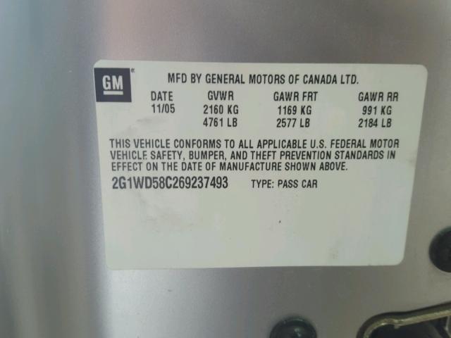 2G1WD58C269237493 - 2006 CHEVROLET IMPALA SUP 银色 照片 10