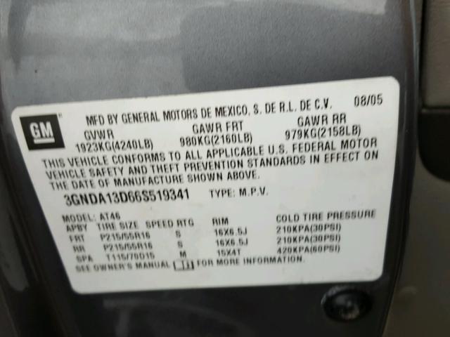 3GNDA13D66S519341 - 2006 CHEVROLET HHR LS GRAY photo 10