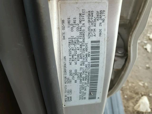 JT3HN86R6W0172443 - 1998 TOYOTA 4RUNNER SR SILVER photo 10