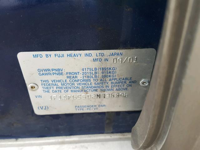 JF1SF65502H736896 - 2002 SUBARU FORESTER S BLUE photo 10