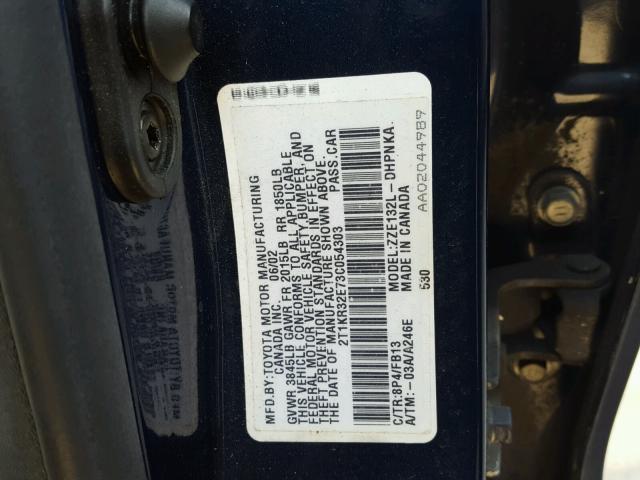 2T1KR32E73C054303 - 2003 TOYOTA MATRIX BLUE photo 10