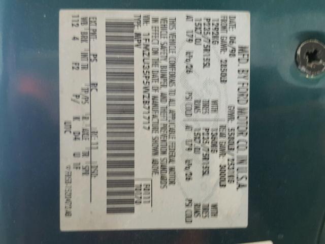 1FMZU35P5WZB71717 - 1998 FORD EXPLORER GREEN photo 10