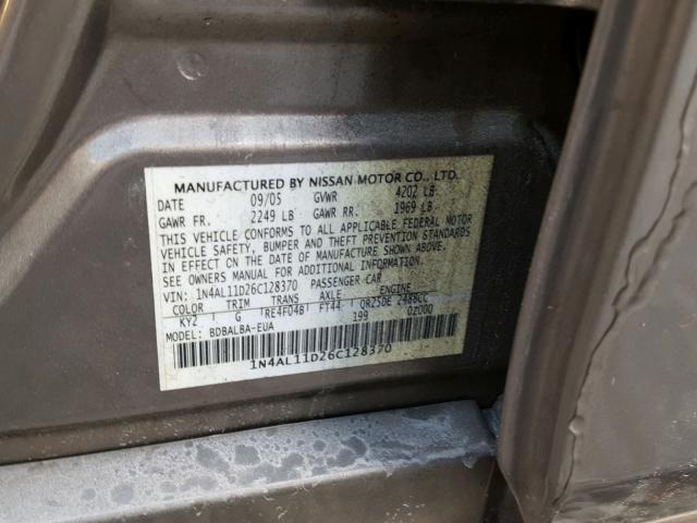 1N4AL11D26C128370 - 2006 NISSAN ALTIMA S TAN photo 10