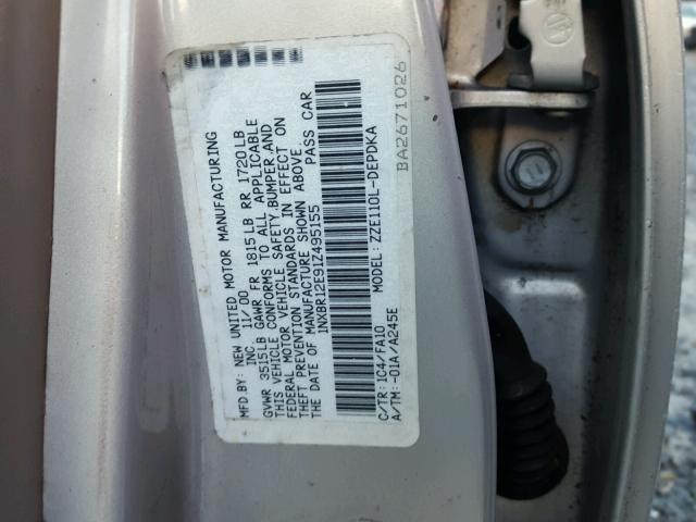 1NXBR12E91Z495155 - 2001 TOYOTA COROLLA CE SILVER photo 10