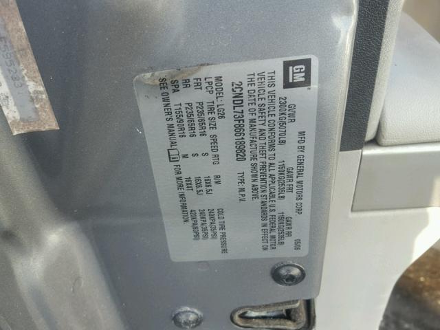 2CNDL73F866189820 - 2006 CHEVROLET EQUINOX LT GRAY photo 10