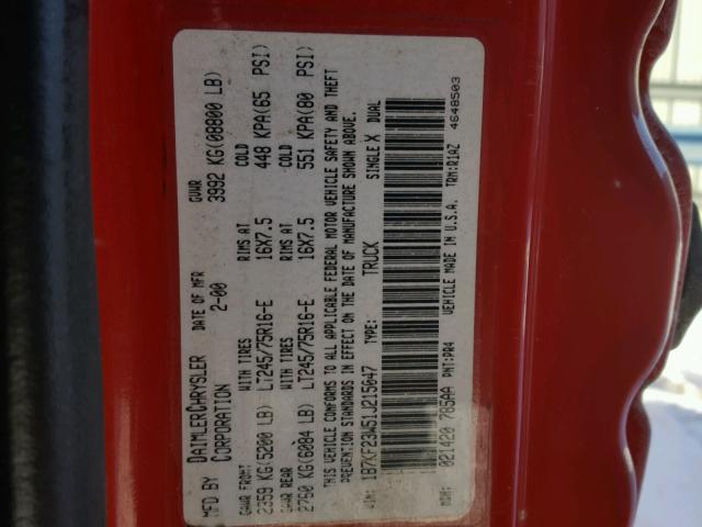 1B7KF23W51J215047 - 2001 DODGE RAM 2500 RED photo 10