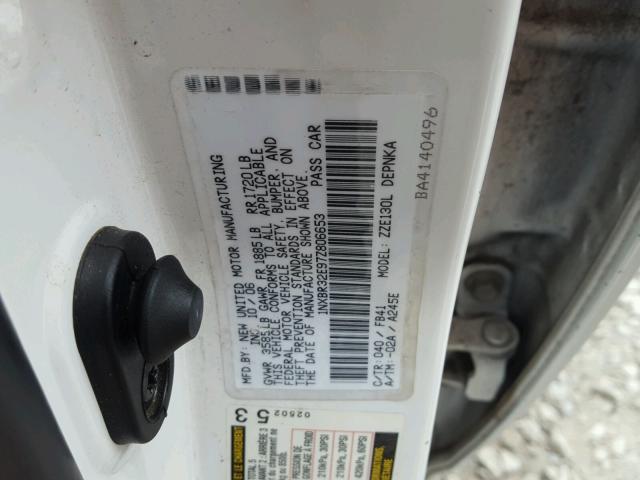 1NXBR32E97Z806653 - 2007 TOYOTA COROLLA CE WHITE photo 10