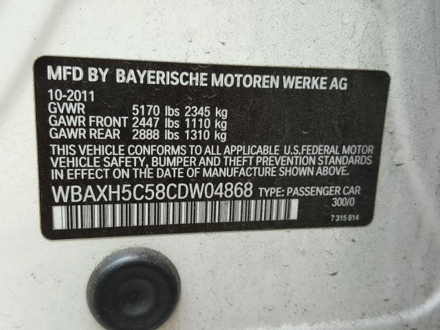 WBAXH5C58CDW04868 - 2012 BMW 528 XI WHITE photo 10