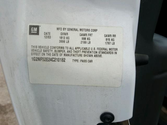 1G2NF52E24C210182 - 2004 PONTIAC GRAND AM S თეთრი ფოტო 10